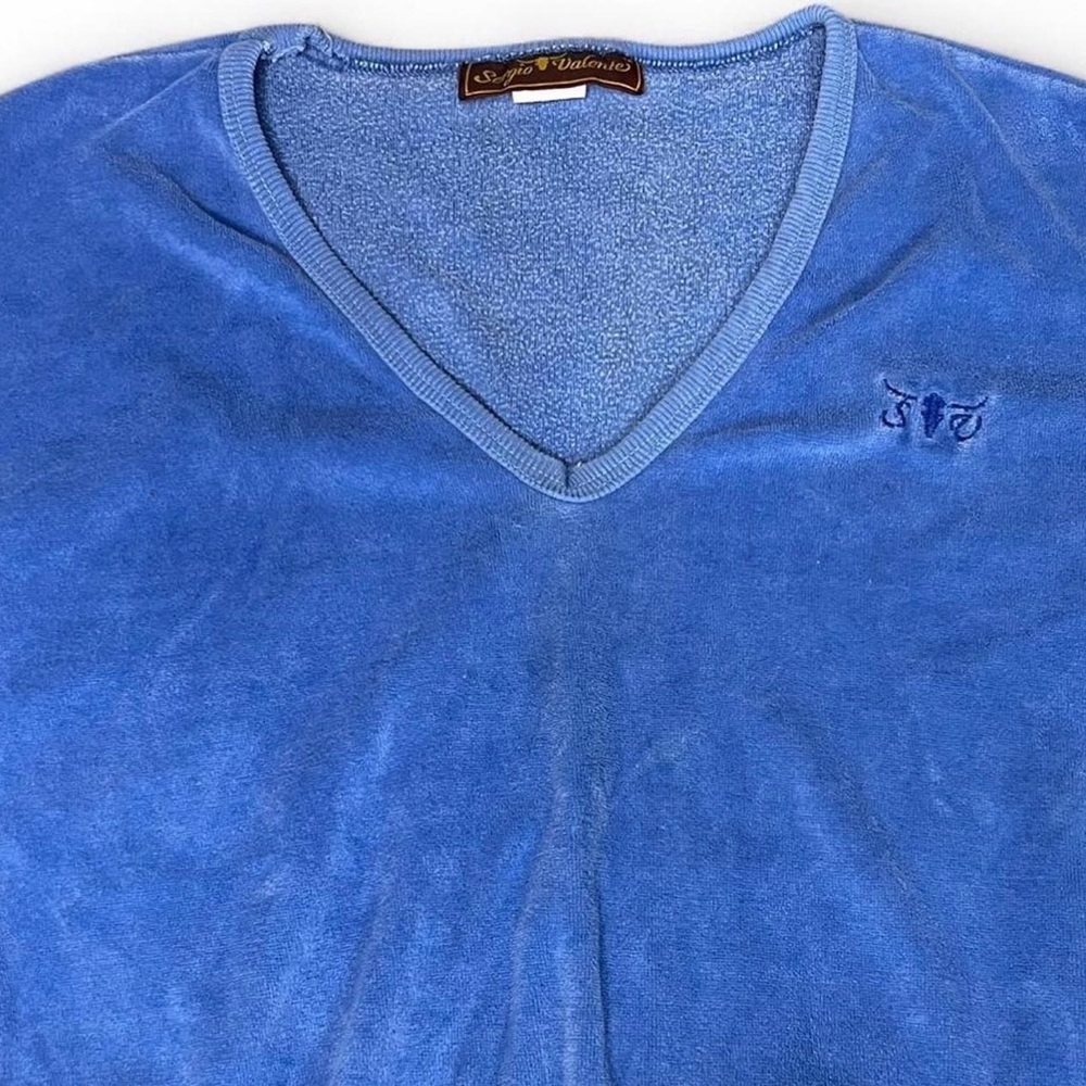 Sergio Valente V-Neck blue velour Sweater - Picture 5 of 8